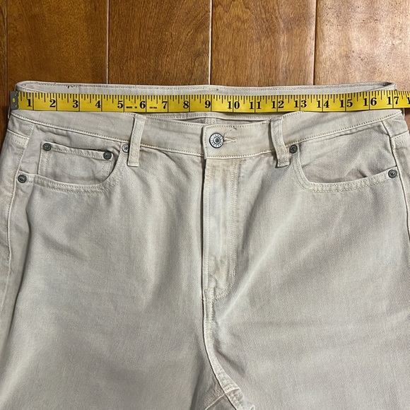 American Eagle Mom Straight Jeans Size 14R Cream Beige High-Rise Relaxed Baggy - Picture 7 of 14
